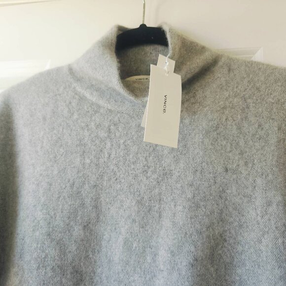 New Vince Plush Cashmere Funnel Neck Pullover Sweater in stone grey - Picture 8 of 8